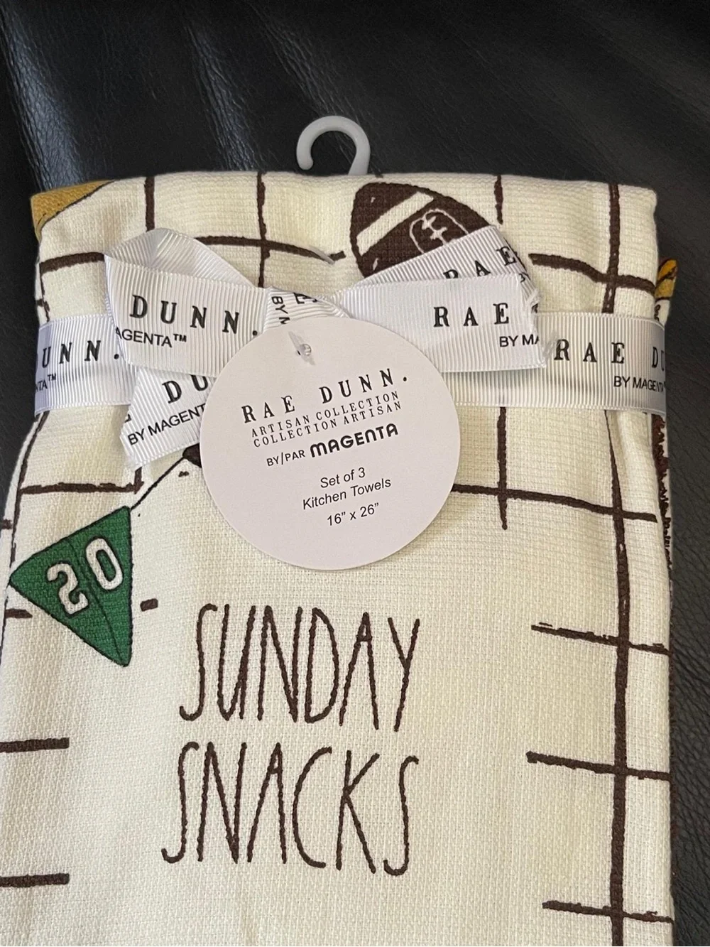 Rae Dunn Football Kitchen Towels, Set of 3 Rae Dunn SUNDAY SNACKS Kitchen Towels